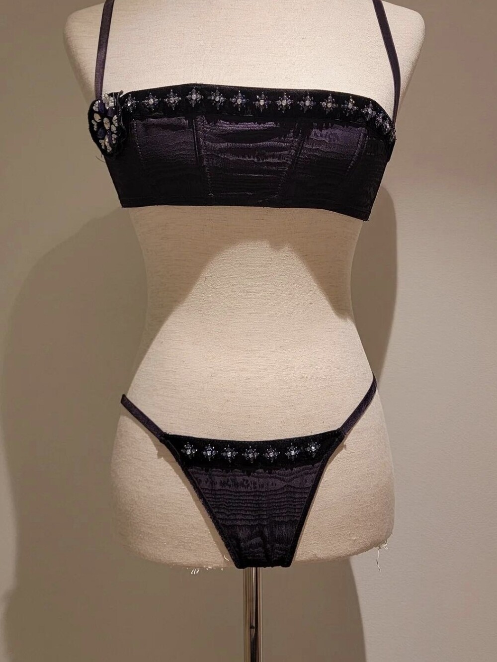 Victorias Secret Rare Embellished Satin Bralette & Thong Set